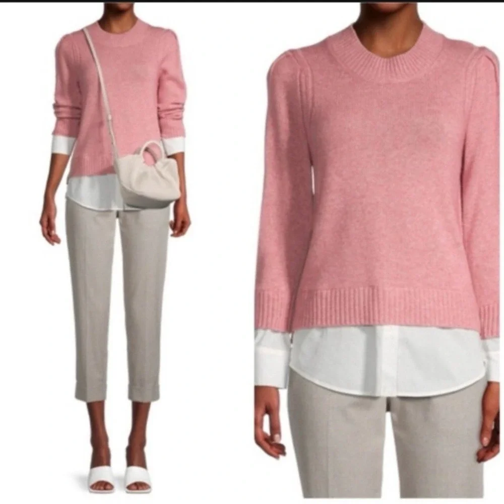 Brochu Walker Pink Wool Cashmere Layered Look Sweater Womens Medium Quiet Luxury